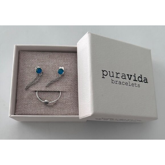 Mood Chain Wrap Earring & Ring Set By Pura Vida Silver Tone Size 9 - Picture 1 of 3